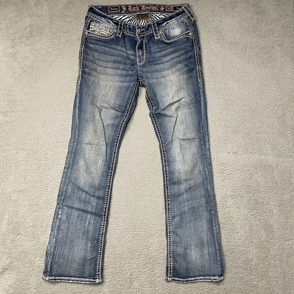 Rock Revival Darcy Easy Boot Jeans Women 32 Blue Embroidered Y2K E8358E9R